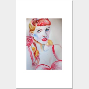 Redhead Woman Watercolor Painting Posters and Art